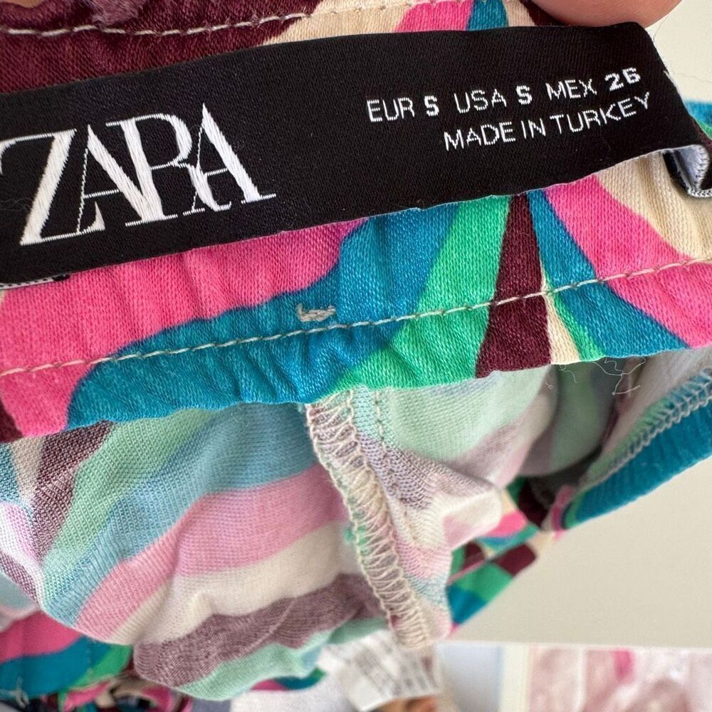 Zara Psychedelic Multicolor Wide Leg Flare Halter Top Two Piece Set Size Small - Picture 10 of 12